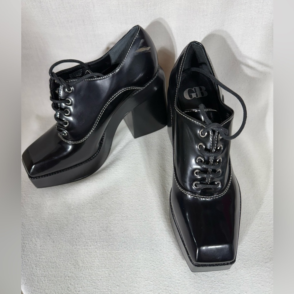 Gianni Bini Black Patent Lace-Up Platform Heels